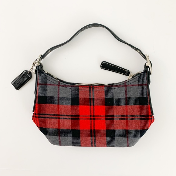 red and black plaid coach purse